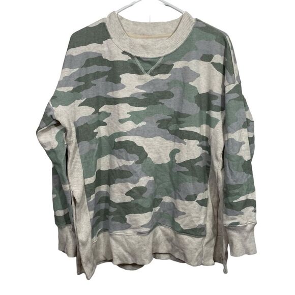 Aerie Green Camouflage Oversized Crewneck Sweater - Picture 1 of 4